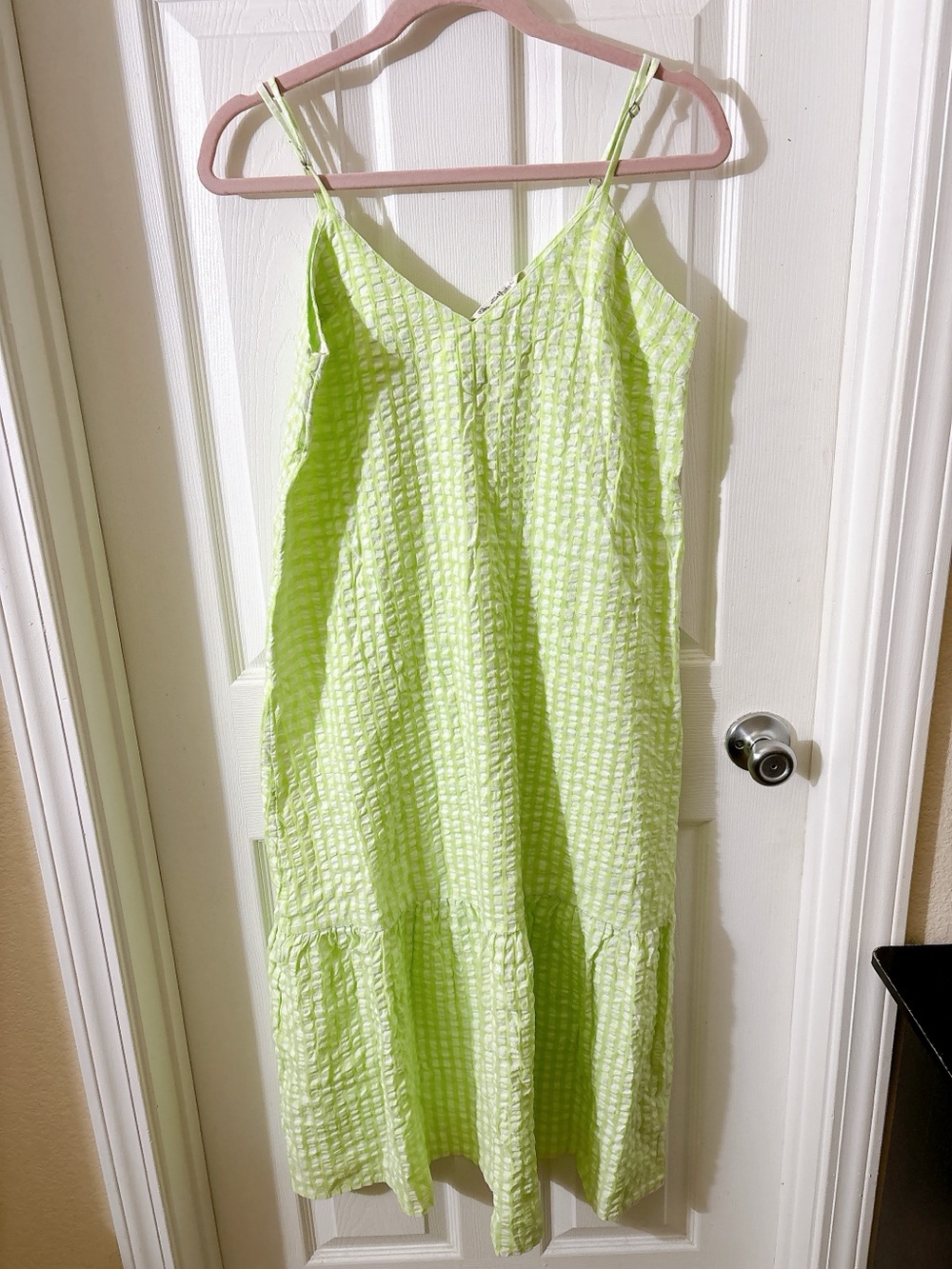 Miss Selfridge | Lime Green Seersucker Gingham Mini Dress | US 6 - Picture 4 of 8